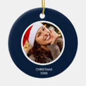 Navy blauw en wit | Moderne Initialen Monogram FOT Keramisch Ornament (Voorkant)