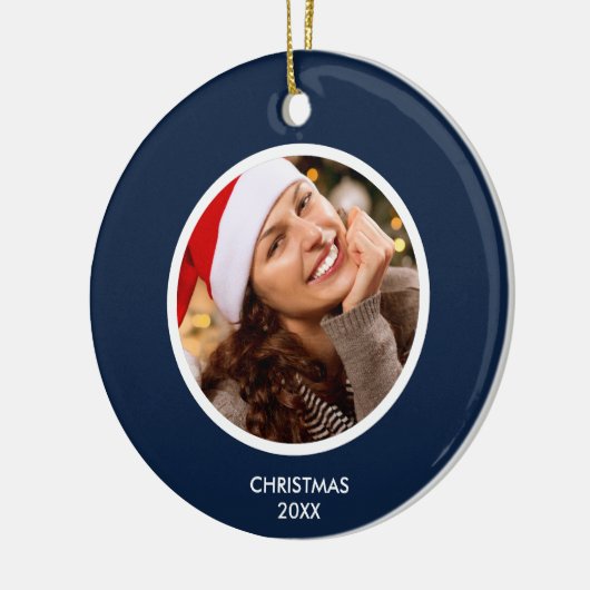 Navy blauw en wit | Moderne Initialen Monogram FOT Keramisch Ornament (Links)