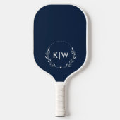 Navy Blauw en Wit | Moderne Initialen Monogram Pickleball Paddle (Voorkant)