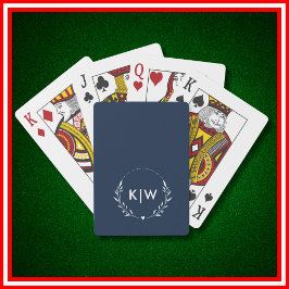 Navy Blauw en Wit | Moderne Initialen Monogram  Pokerkaarten