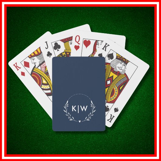 Navy Blauw en Wit | Moderne Initialen Monogram  Pokerkaarten