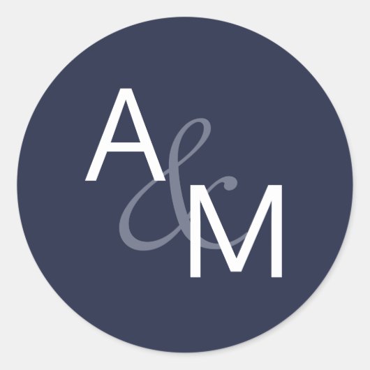 Navy Blauw en Wit Monogram Envelop Afdichtingen Ronde Sticker (Voorkant)