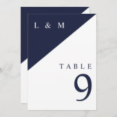 Navy blauw en wit monogram Trouwtafel nummer Kaart (Voorkant / Achterkant)