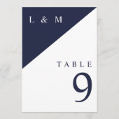 Navy blauw en wit monogram Trouwtafel nummer Kaart (Voorkant)