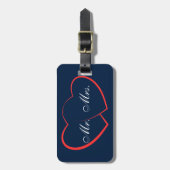 Navy Blauw en Wit | Mr. Mrs. Modern Monogram Bagagelabel (Voorkant verticaal)