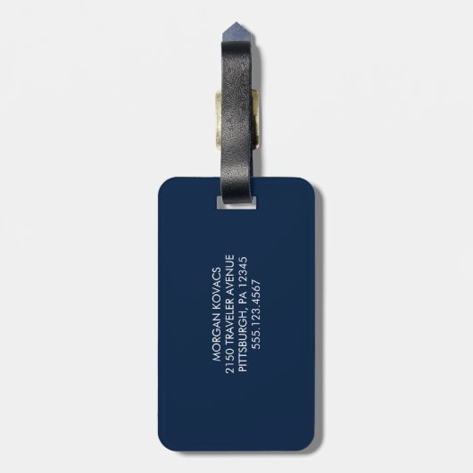 Navy Blauw en Wit | Mr. Mrs. Modern Monogram Bagagelabel (Achterkant verticaal)