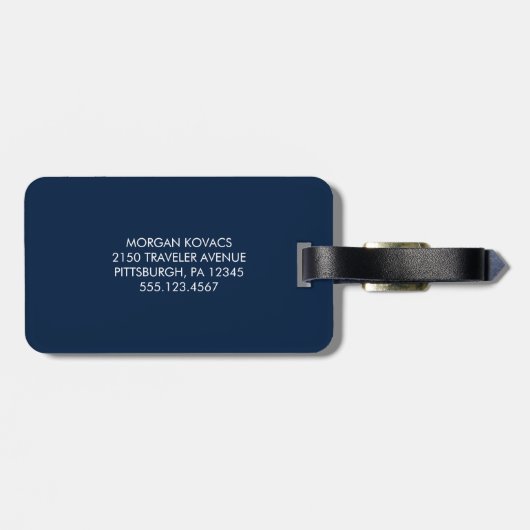 Navy Blauw en Wit | Mr. Mrs. Modern Monogram Bagagelabel (Achterkant horizontaal)