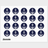 Navy Blauw en Wit Nautisch Geïnspireerd Ronde Sticker (Vel)