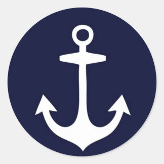 Navy Blauw en Wit Nautisch Geïnspireerd Ronde Sticker