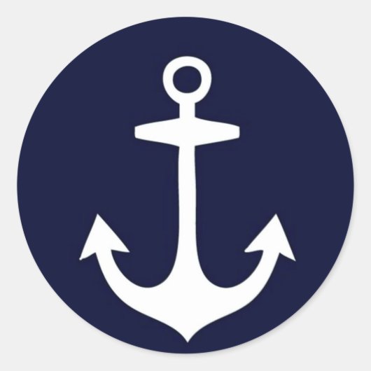 Navy Blauw en Wit Nautisch Geïnspireerd Ronde Sticker (Voorkant)