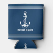 Navy Blauw en Wit  Nautische Boot Anker Blikjeskoeler (Voorkant)