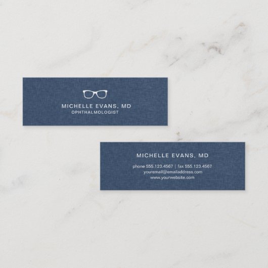 Navy Blauw en Wit Oogheelkundige Bril Logo Mini Visitekaartje (Voorkant / Achterkant)