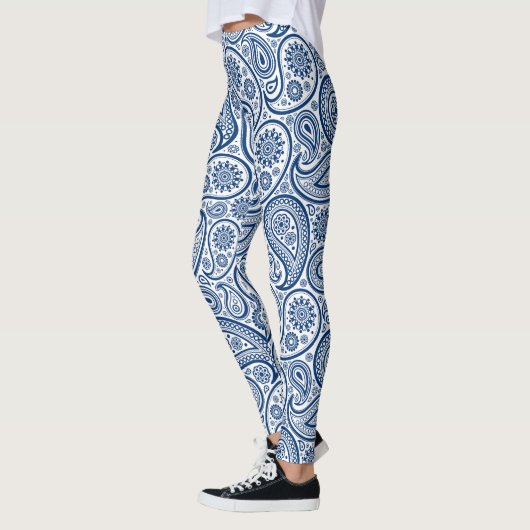 Navy-blauw en wit  paisleypatroon leggings (Links)