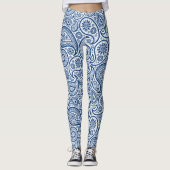 Navy-blauw en wit  paisleypatroon leggings (Voorkant)
