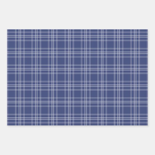 Navy Blauw en Wit Plaid Wrapping Paper Set van 3 (Voorkant 3)