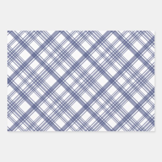 Navy Blauw en Wit Plaid Wrapping Paper Set van 3 (Voorkant 2)