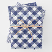 Navy Blauw en Wit Plaid Wrapping Paper Set van 3 (In situ)