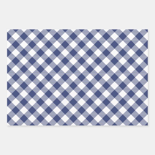 Navy Blauw en Wit Plaid Wrapping Paper Set van 3 (Voorkant)