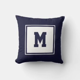 Navy Blauw en Wit Preppy Vierkant Monogram Custom Kussen