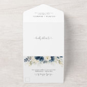 Navy Blauw en Wit Rose Bruiloft All In One Uitnodiging (Buitenkant)