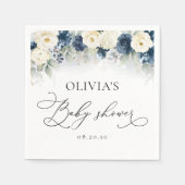 Navy Blauw en Wit Roses Baby shower Papier Servet (Voorkant)