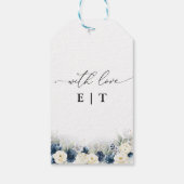 Navy Blauw en Wit Roses Bruiloft Gift Label Cadeaulabel (Achterkant)