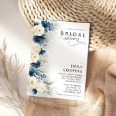 Navy Blauw en Wit Rozen Bruidsdouche Uitnodiging