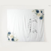 Navy Blauw en Wit Rozen Bruiloft Achtergronden Wandkleed (Voorkant (horizontaal))