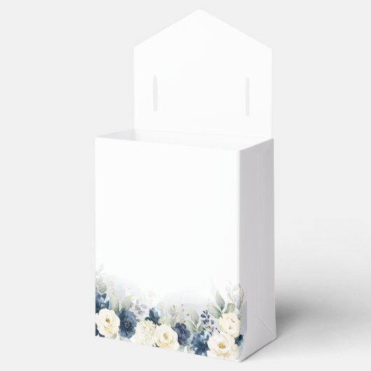 Navy Blauw en Wit Rozen Bruiloft Favor Box Bedankdoosjes (Geopend)