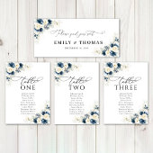 Navy Blauw en Wit Rozen Bruiloft Hoofd Tafel Teken