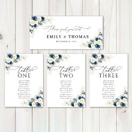 Navy Blauw en Wit Rozen Bruiloft Hoofd Tafel Teken