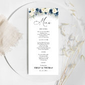 Navy Blauw en Wit Rozen Bruiloft Menu
