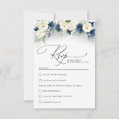 Navy Blauw en Wit Rozen Bruiloft RSVP Kaart (Voorkant)