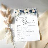 Navy Blauw en Wit Rozen Bruiloft RSVP Kaart