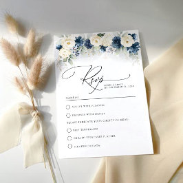 Navy Blauw en Wit Rozen Bruiloft RSVP Kaart