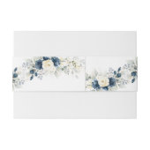 Navy Blauw en Wit Rozen Bruiloft Uitnodigingen Wikkel (Achterkant Voorbeeld)