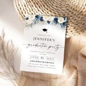 Navy Blauw en Wit Rozen Graduation Party Kaart