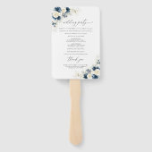 Navy Blauw en Wit Rozen Trouwprogramma Hand Fan Handwaaier (Achterkant)