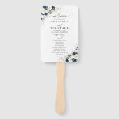 Navy Blauw en Wit Rozen Trouwprogramma Hand Fan Handwaaier (Voorkant)