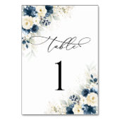 Navy Blauw en Wit Rozen Trouwtafel Nummers Kaart (Achterkant)