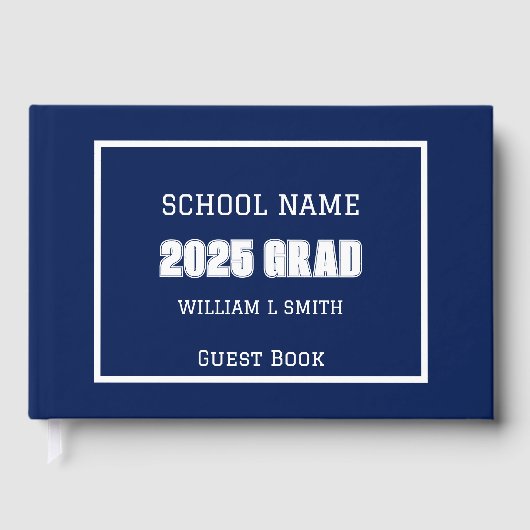 Navy Blauw en Wit School Kleuren Afstuderen Gastenboek (Voorkant)