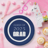 Navy Blauw en Wit School Kleuren Afstuderen Papieren Bordje (Feest)
