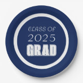 Navy Blauw en Wit School Kleuren Afstuderen Papieren Bordje (Voorkant)