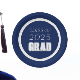 Navy Blauw en Wit School Kleuren Afstuderen Papieren Bordje