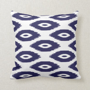 Navy Blauw en Wit Tribal Ikat Stippen Kussen