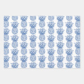 Navy Blauw en Wit Tropische Preppy Ananas Inpakpapier Vel (Voorkant)