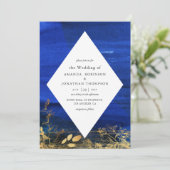 Navy Blauw en Wit Waterverf Wash Bruiloft Kaart (Staand voorkant)