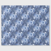 Navy Blauw en Witte Roos Bloemen Cadeaupapier (Vlak)