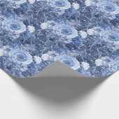 Navy Blauw en Witte Roos Bloemen Cadeaupapier (Hoek)