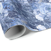 Navy Blauw en Witte Roos Bloemen Cadeaupapier (Rol Hoek)